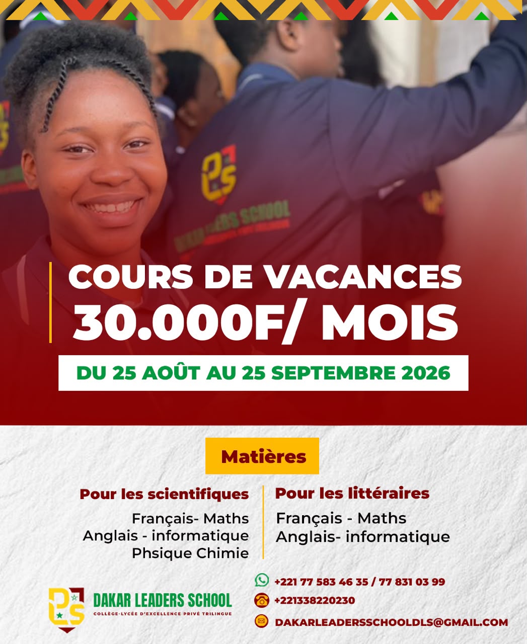 Affiche Cours de Vacances DLS — Littéraire